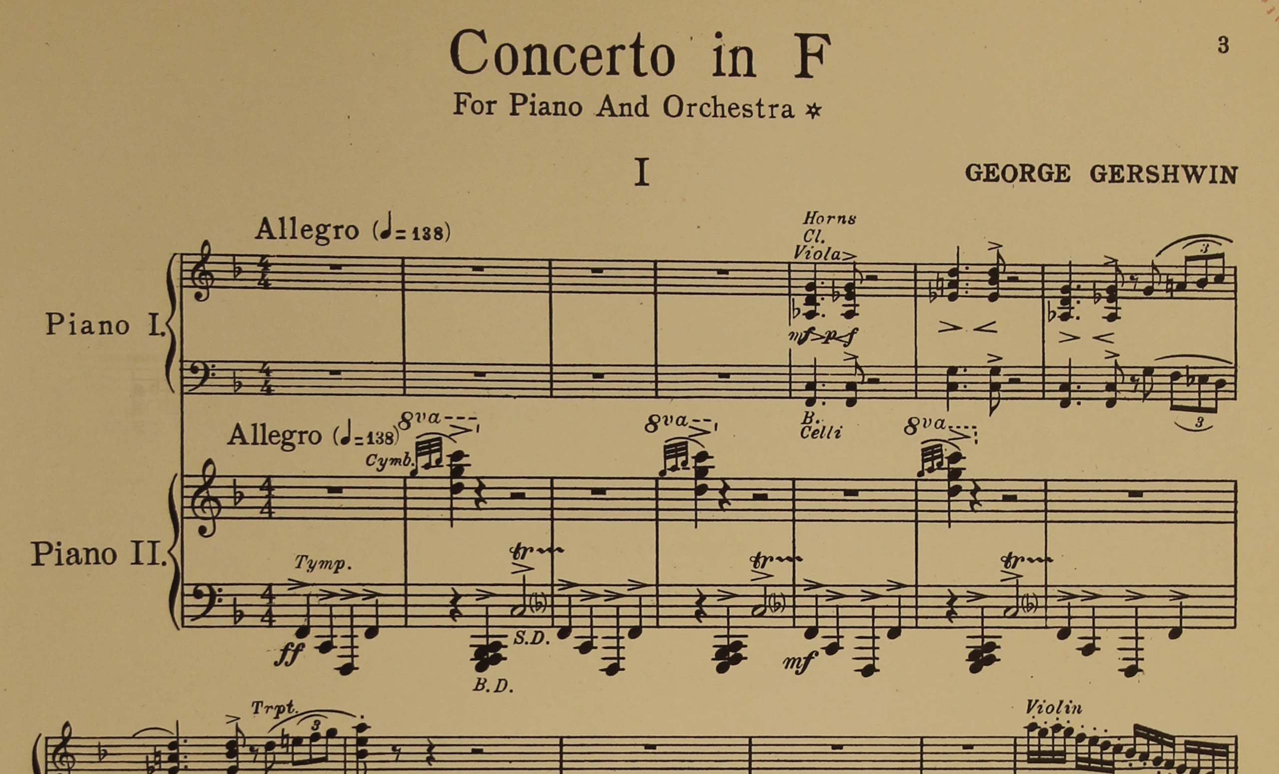First page of 1927 publication of George Gershwin's Concerto in F.