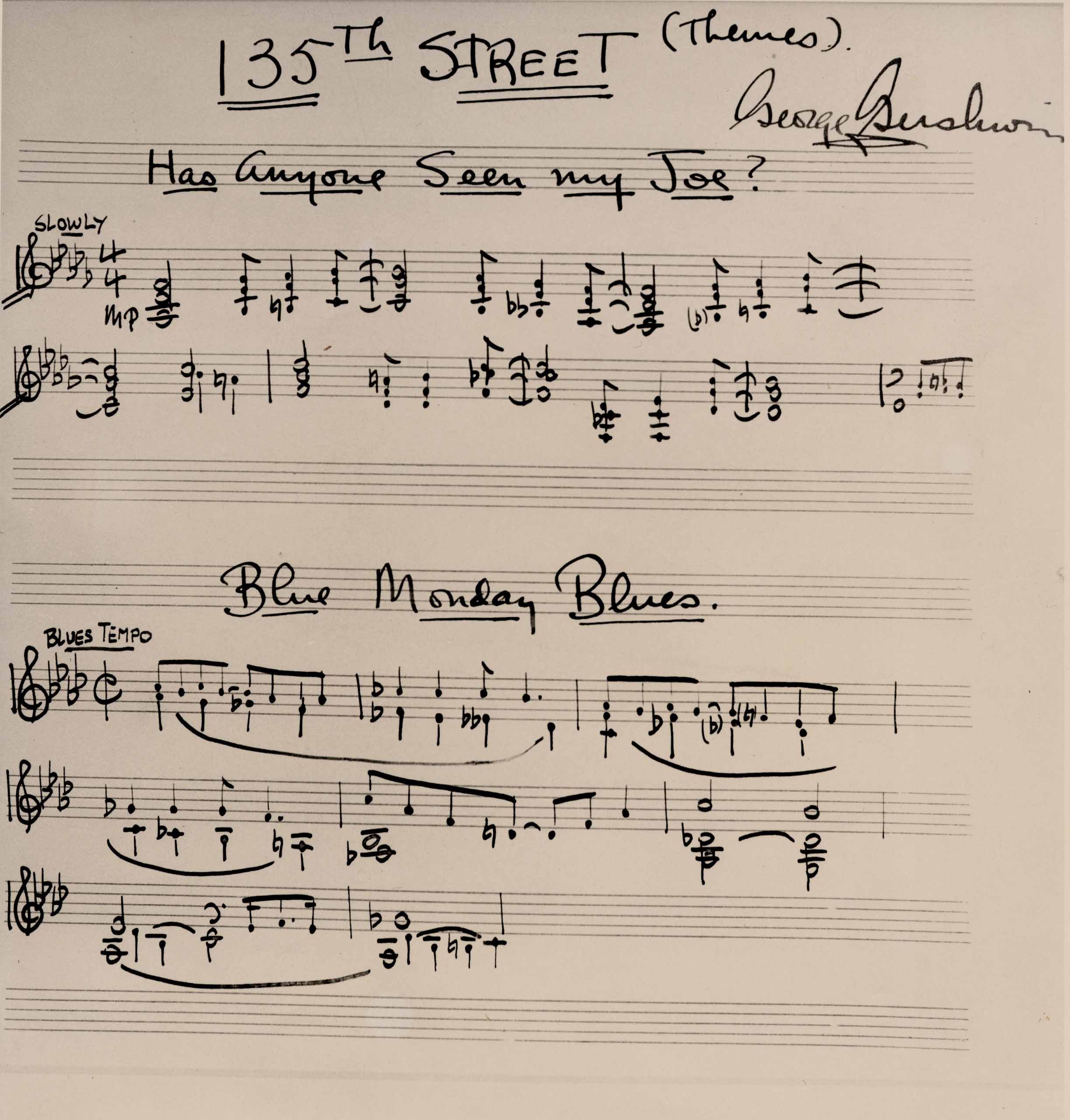 George Gershwin's manuscript of themes from Blue Monday