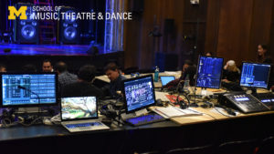 Zoom background - Mendelssohn Theatre, technical table with computers