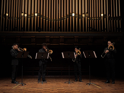 Trombone Quartet on stage at Hill Auditorium