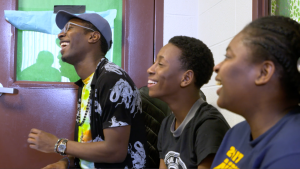 Three students in Detroit laughing