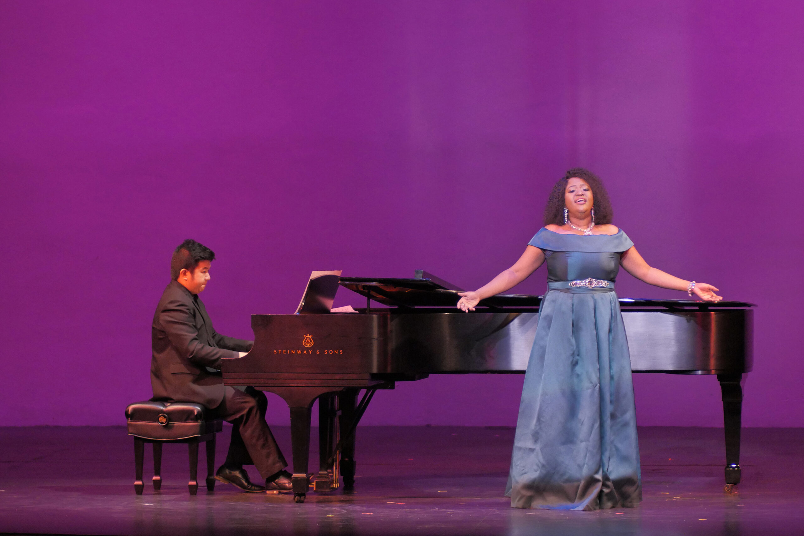 Collaborative Piano student Muse Ye performs with Megan Yip on cello during a video recording session.