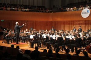 The Symphony Band, conducted by Michael Haithcock, performs at the Xi-an Concert Hall in China during the 2011 tour. Photo credit: Mark Clague