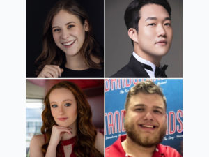 2022 Friends of Opera Winners, clockwise from top left: Danielle Casós, Taewon Sohn, Abigail Lysinger, and Ben Powell