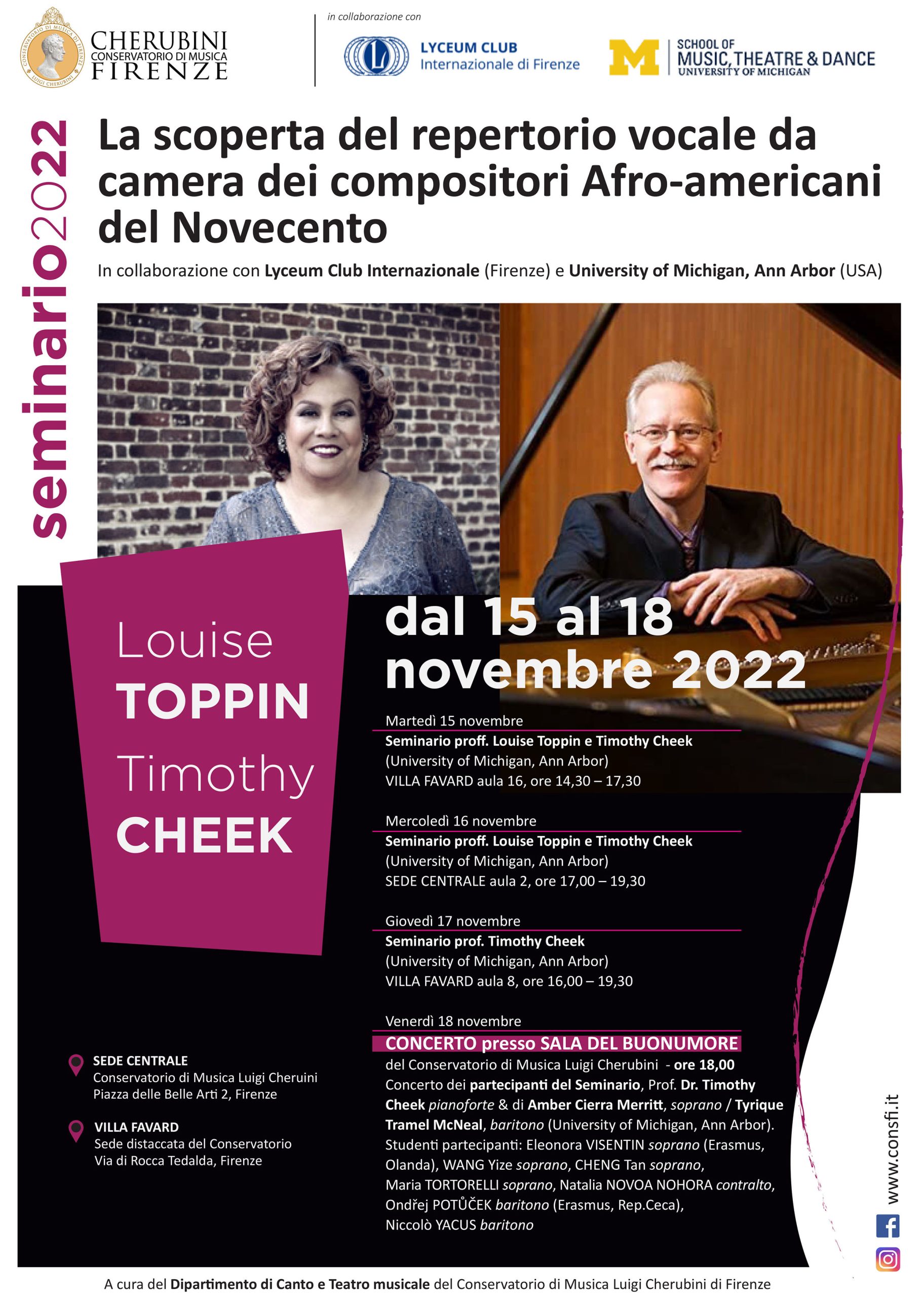 Poster in Italian language featuring Louise Toppin and Tim Cheek