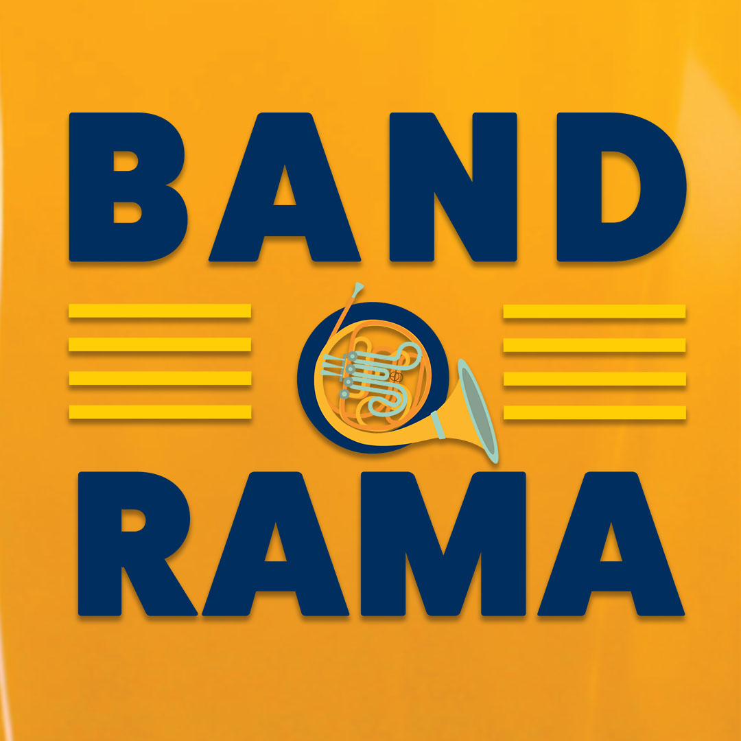 BAND-O-RAMA title logo with graphic of a French horn in the O