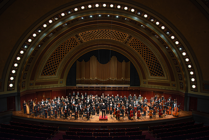 University Symphony Orchestra on stage at Hill Auditorium