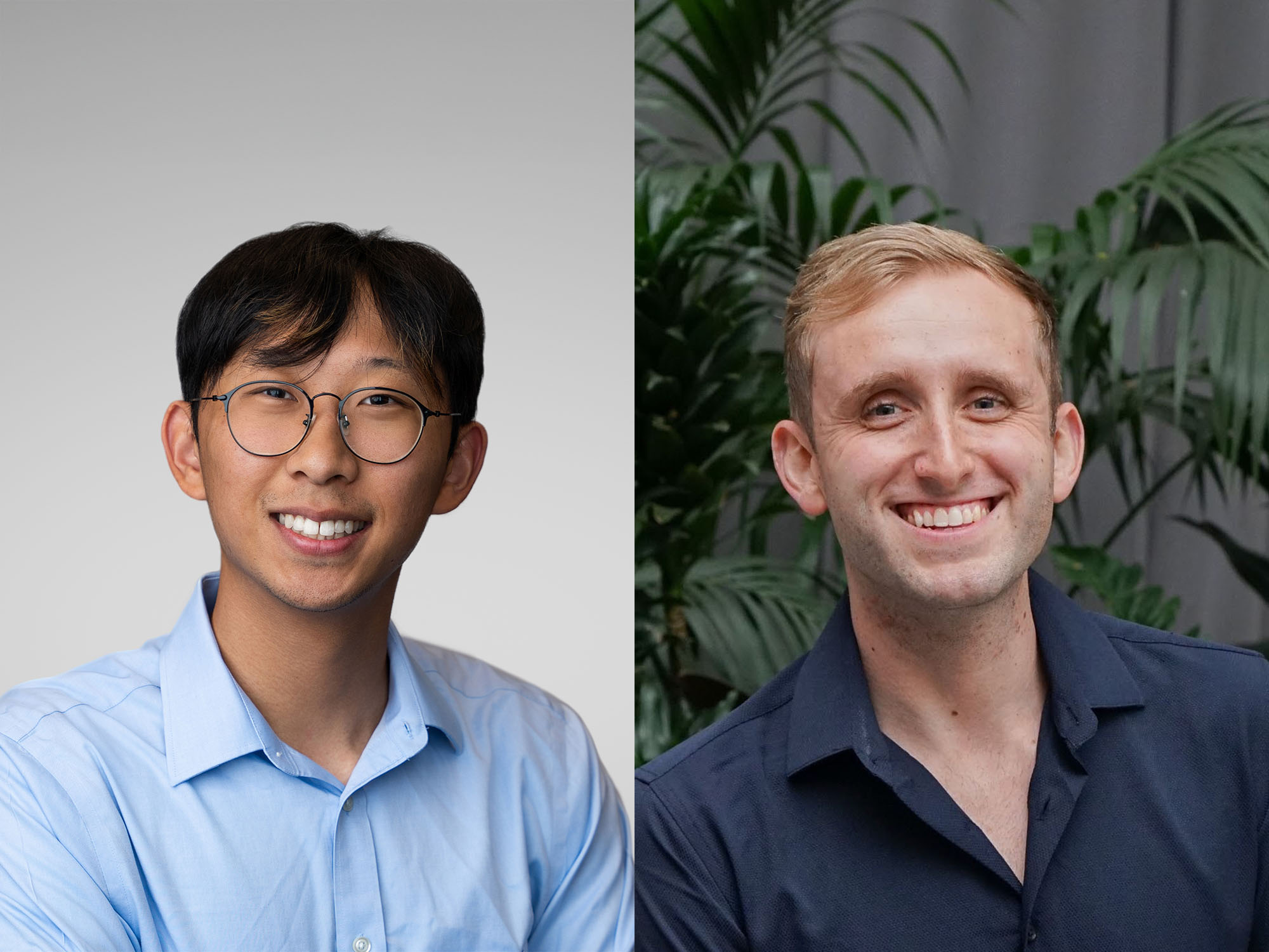 Composite of two portraits with Jason Zhang on the left, Cole Reyes on the right.