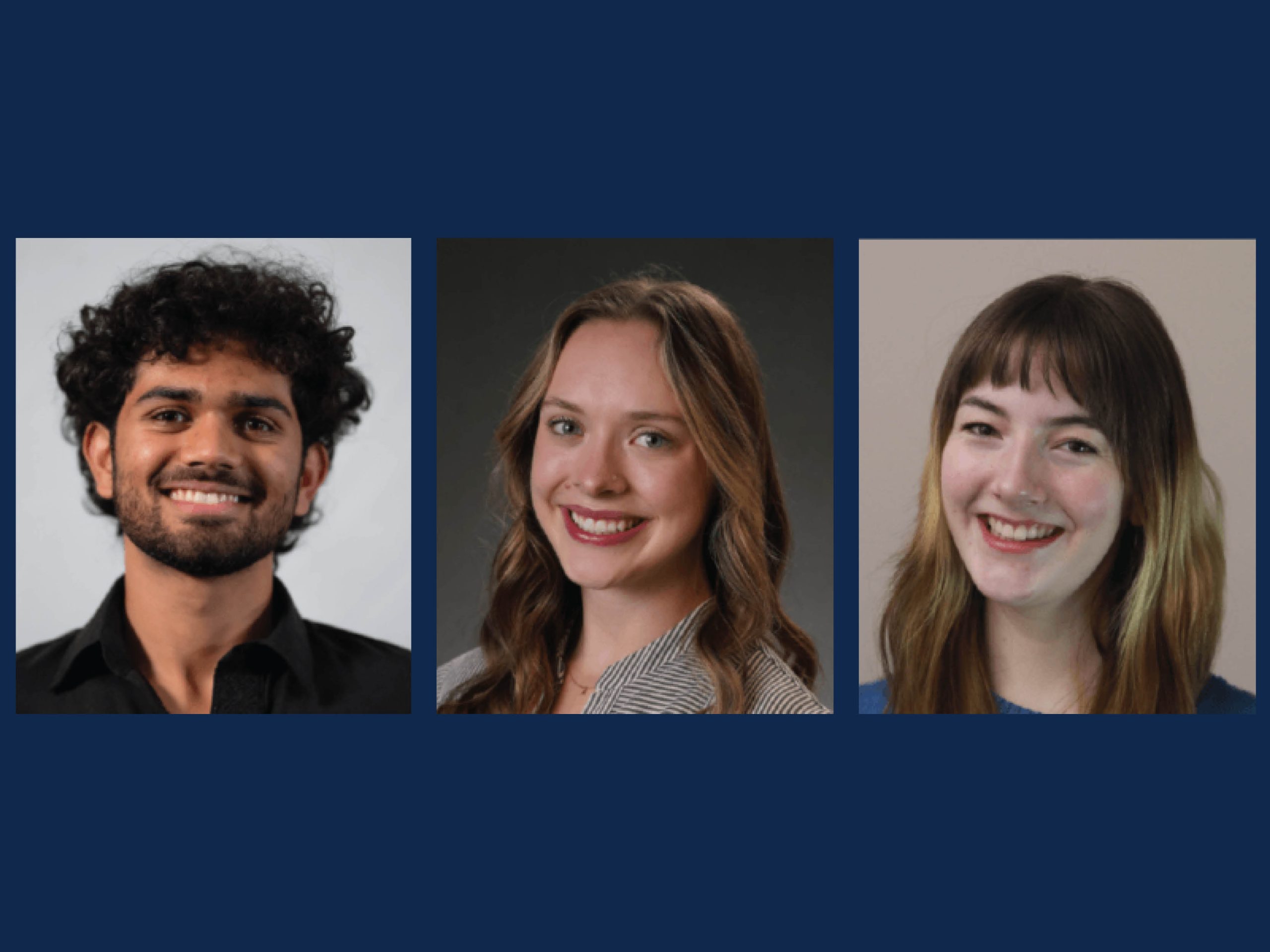 Composite of three UMS Intern portraits, with a blue background.