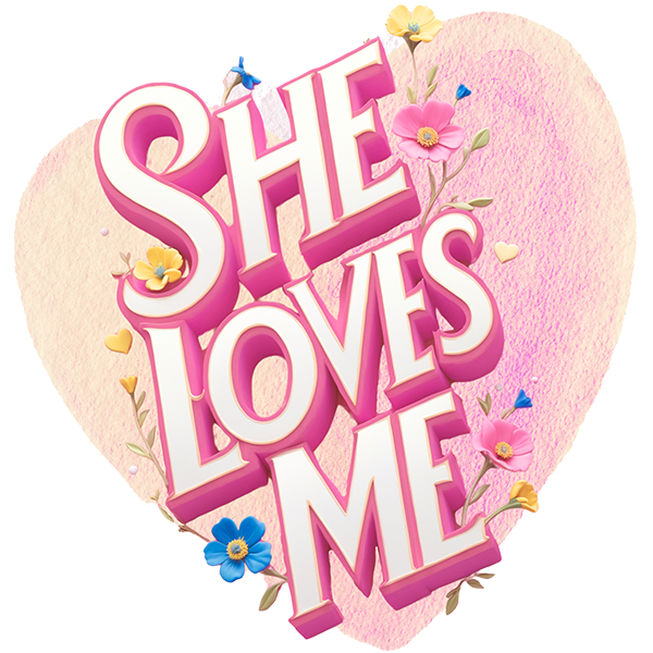 she loves me text in a heart with flowers
