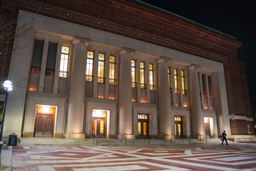 Hill Auditorium at night