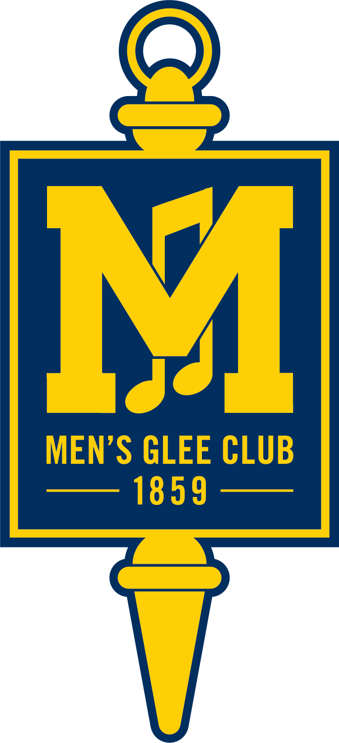 Logo for Men's Glee Club 1859 with a block M and music notes.
