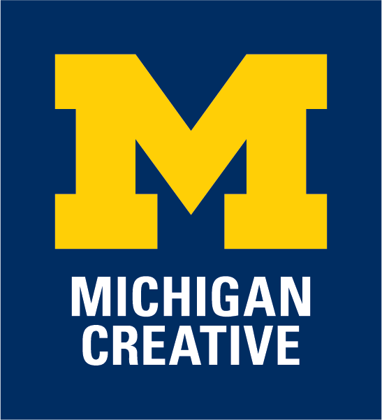 Logo for Michigan Creative - with a yellow block M and blue background.