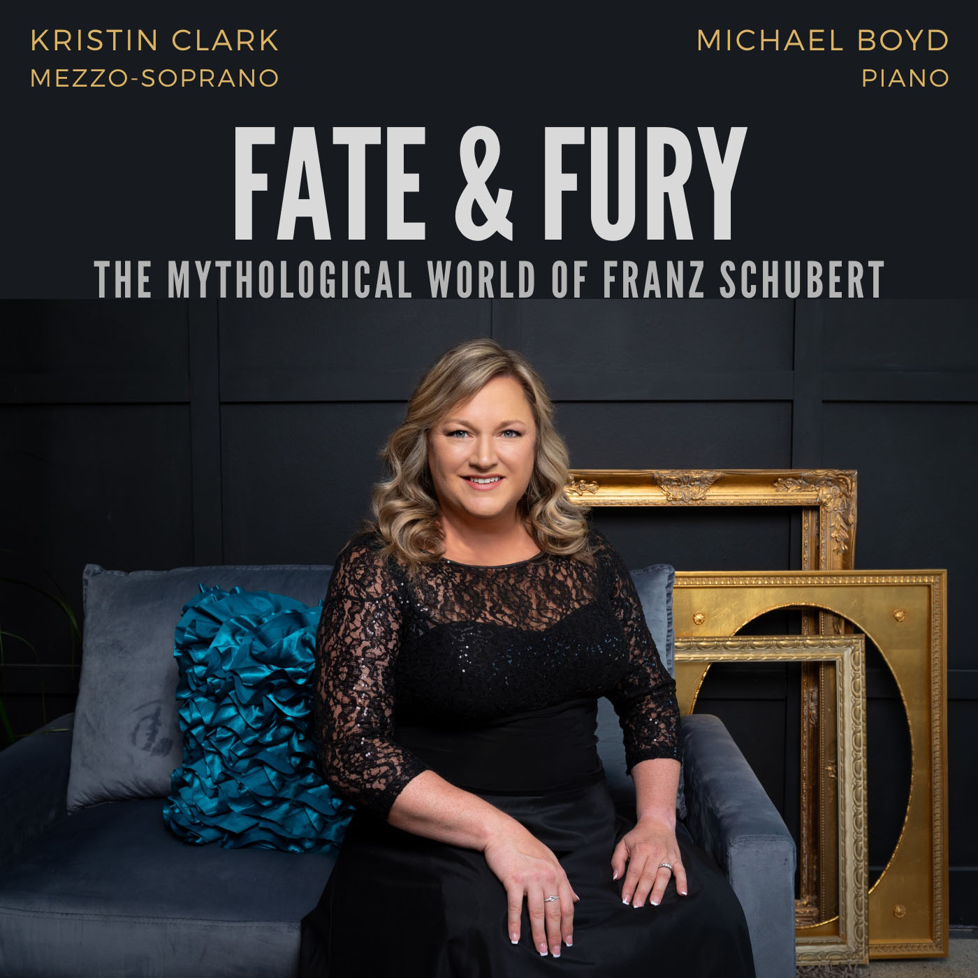 Kristin Clark album cover Photo Melissa Tremblay Album cover with a photo of Kristin Clark seated in a formal concert dress.