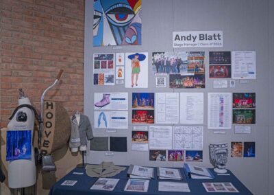 Andy Blatt’s display of stage management notes, planning sheets, and production photos.