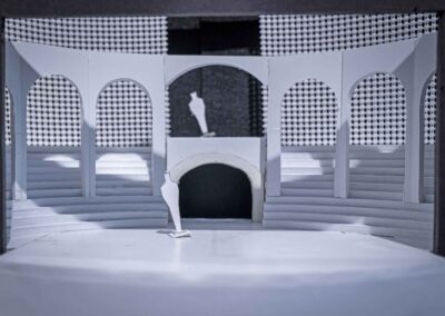 3D set model of the previous concept sketch for Antigone, created by Mehta.