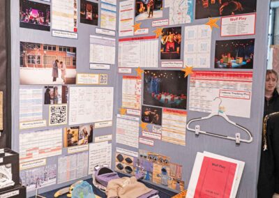 Chloe Yoo’s display featuring run sheets, puppets, and production photos.