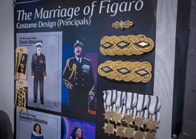 Van Engen’s principal costume sketches for The Marriage of Figaro, as well as close-ups of trims, medals, and other costume details.