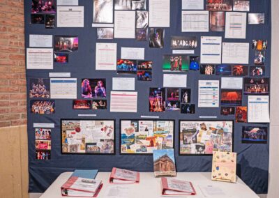 Esther Hwang’s display featuring call scripts, run sheets, and production photos.