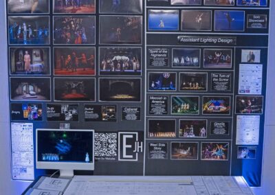 Ethan Hoffman’s display featuring production photos and lighting design outlines.