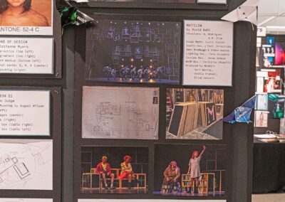 Middaugh’s set blueprints, construction photos, and production photos from Matilda, as well as a lighting study for Lighting Design I.