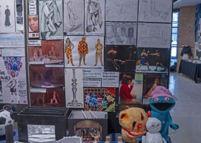Kelly Burkel’s display of sketches, props, and production photos.