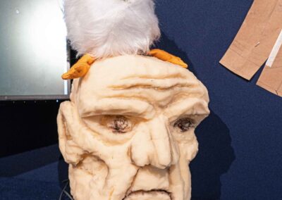 Carved foam puppet head created by Knas for Introduction to Puppetry.