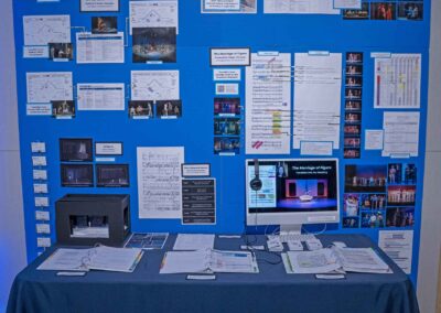 Maya Liu’s display featuring call sheets, production bibles, and photos.