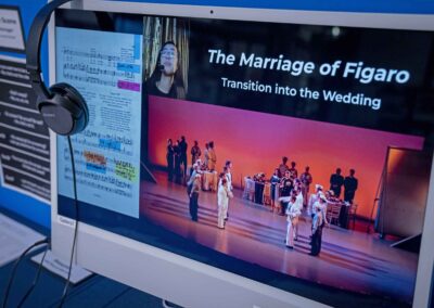 Video display of Liu’s transition runs during The Marriage of Figaro.