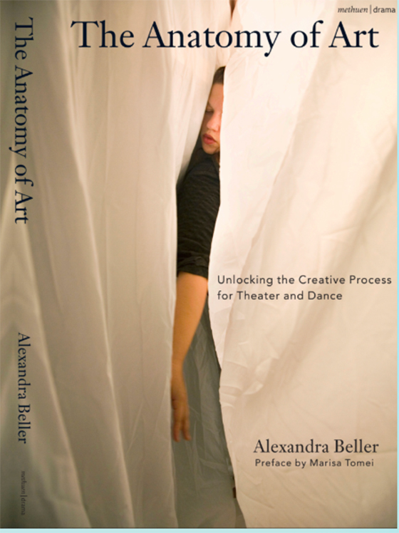 Alexandra Beller book Photo Anja Hitzenberger Book cover for "The Anatomy of Art" featuring a person's face and arm partially visible in between two hanging white sheets.