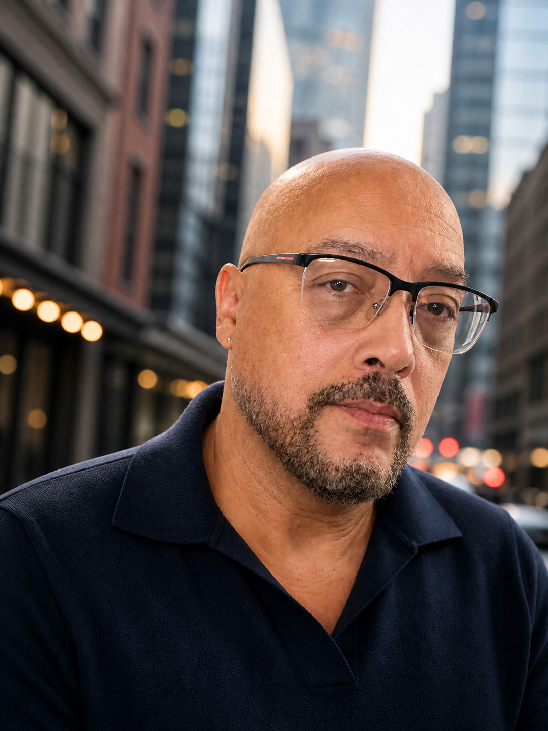 Casual headshot of Darryl Taylor standing on a city street, with skyscrapers in the background.