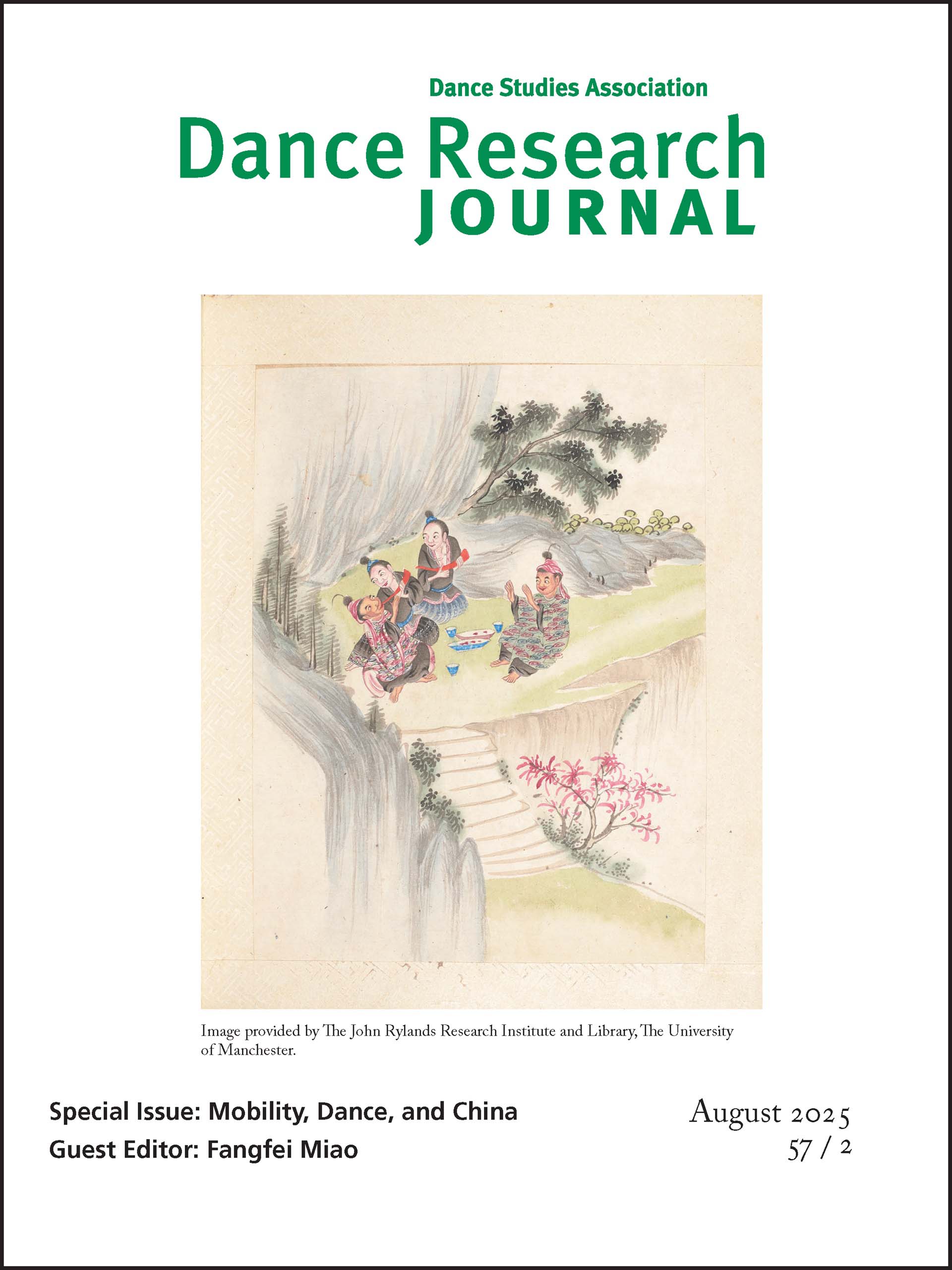 Fangfei Miao guest editor Dance Research Journal The cover of the Dance Research Journal of August 2025, featuring a historic Chinese painting of four people seated outdoors.
