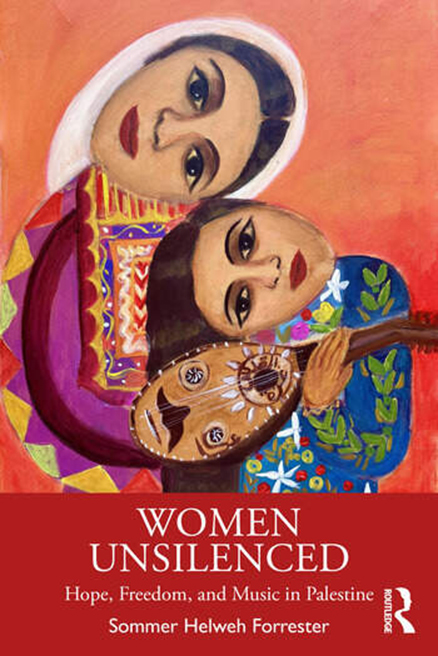 Sommer Forrester book cover A book cover with orange and red backgrounds, featuring artwork of two people in bright patterned clothing, with a stringed instrument.