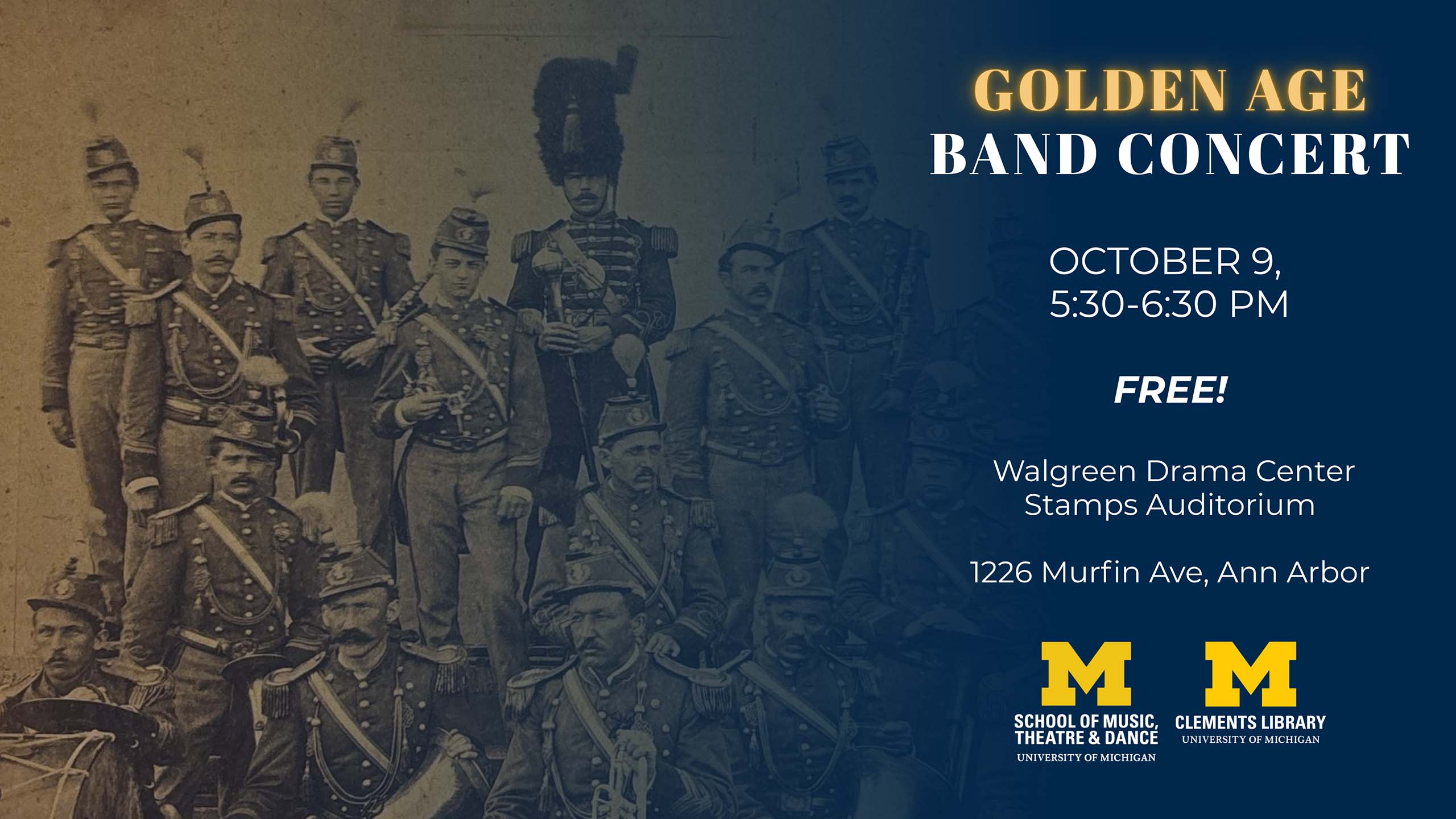Poster for the Golden Age Band Concert with historic band photo.
