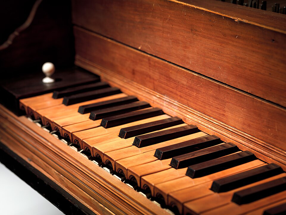 Historic Cristofori piano keyboard with wooden keys