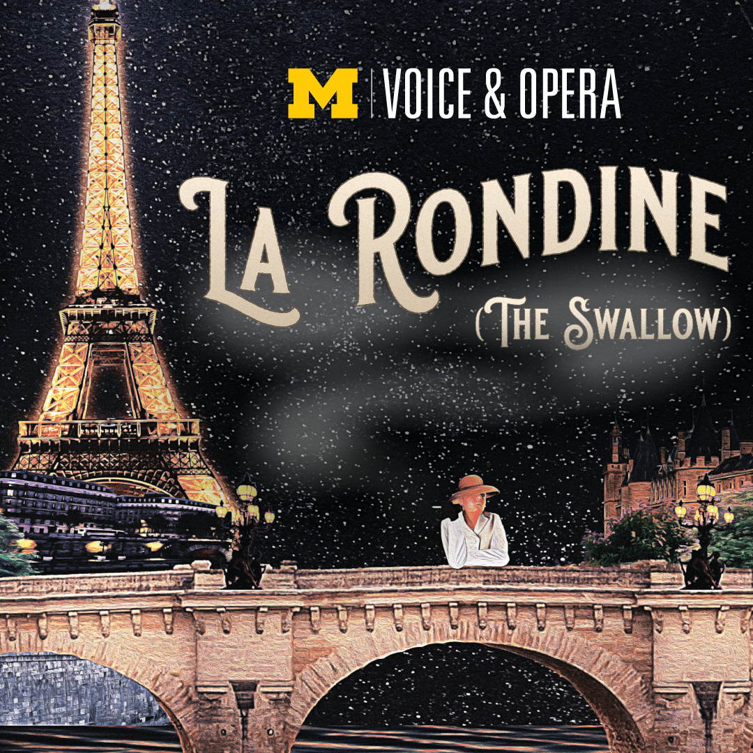 A person on a bridge near the Eiffel tower - Voice & Opera - La Rondine (The Swallow).