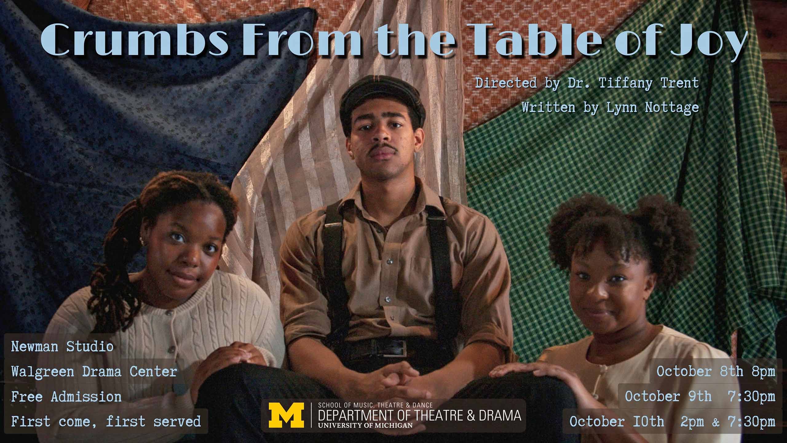 Event poster featuring three actors in mid 20th century costume.